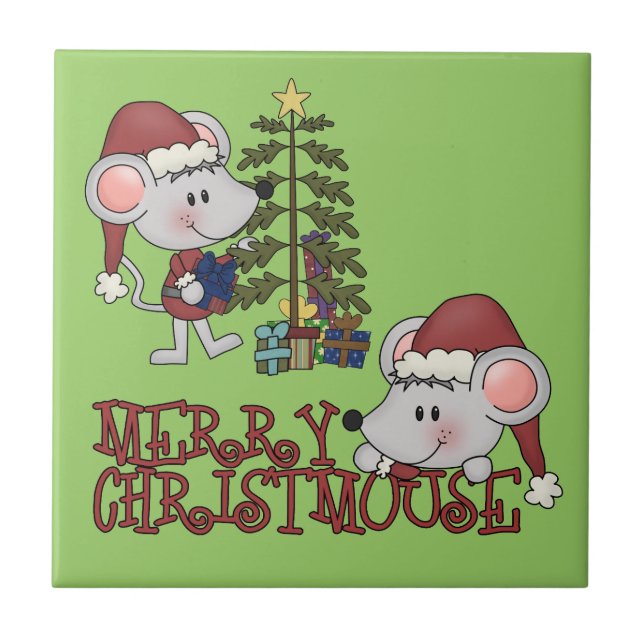Azulejo Feliz Christmouse con el árbol (Frente)
