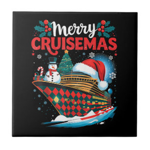 Azulejo Feliz Crucero de Navidad Divertida Familia Navidad