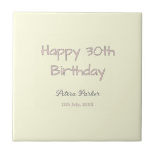 Azulejo feliz cumpleaños 30 rosa amarillo gris nombre en p