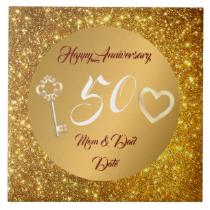 Azulejo Feliz Cumpleaños Amor Oro 50 Aniversario
