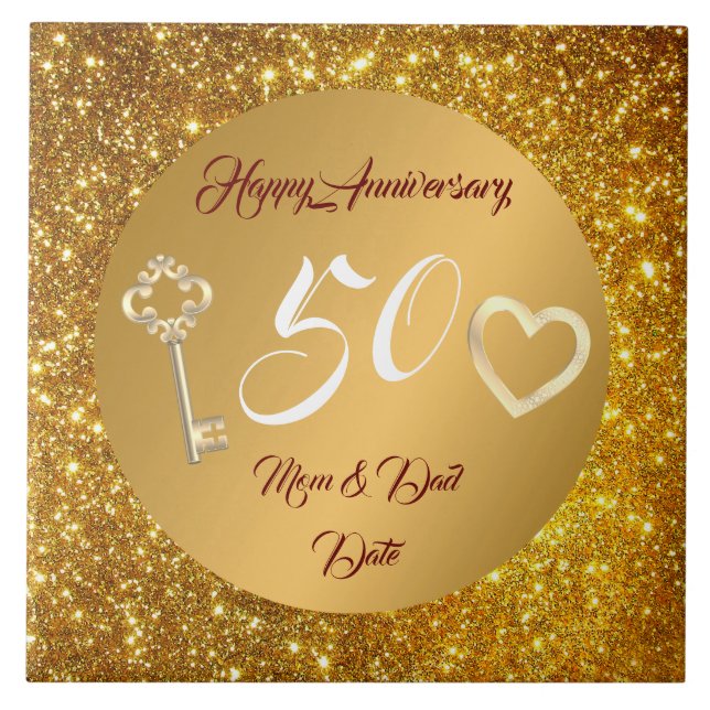 Azulejo Feliz Cumpleaños Amor Oro 50 Aniversario  (Frente)