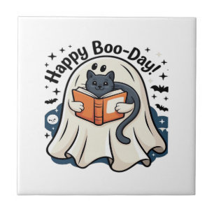 Azulejo Feliz Cumpleaños Fantasma Gato PNG - Espeluznante