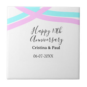 Azulejo Feliz décimo aniversario nombre de boda minimalist