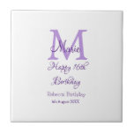 Azulejo Feliz día 16 púrpura agregar nombre monograma mode<br><div class="desc">diseño hermoso</div>