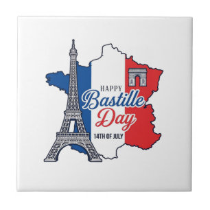 Azulejo Feliz Día de la Bastilla Francia Mapa Torre Eiffel
