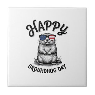 Azulejo Feliz Día de la Marmota Diseño de Camiseta de Grab