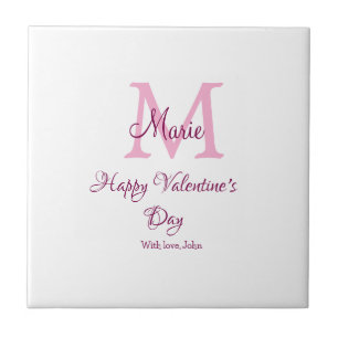 Azulejo Feliz día de San Valentín monograma nombre rosa am
