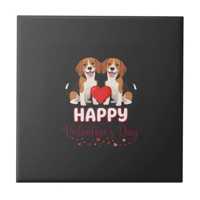 Azulejo Feliz día de San Valentín pareja de Beagle (Frente)
