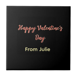 Azulejo Feliz día de San Valentín rojo negro de nombre ele