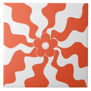 Azulejo Feliz diatriba retro en Naranja y blanco