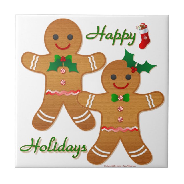 Azulejo Feliz feriado Gingerbread Man Boy Chica (Frente)
