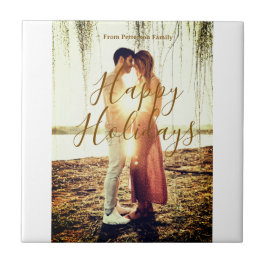 Azulejo Feliz feriados marrón agregar pareja de fotos fech