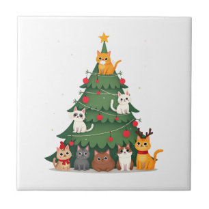 Azulejo Feliz Gatonavidad Árbol de Navidad Divertido, Gato