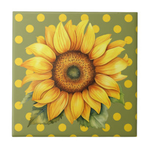 Azulejo Feliz girasol amarillo y verde al polka-dot