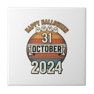 Azulejo Feliz Halloween 31 Octubre Diseño de Fantasma Vint