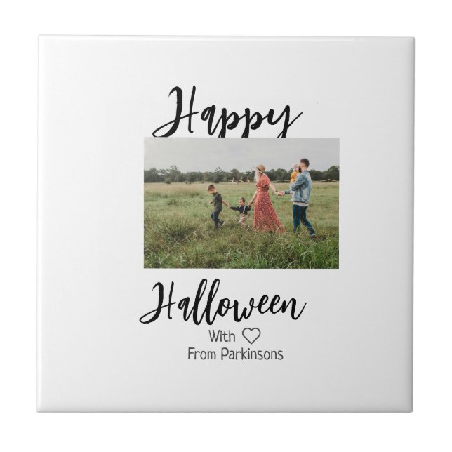 Azulejo Feliz Halloween agregar nombre de familia foto sim (Frente)