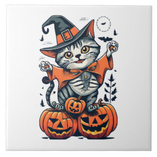 Azulejo Feliz Halloween Bruja Gato