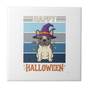 Azulejo Feliz Halloween Bulldog Francés Bruja Telaraña Ca