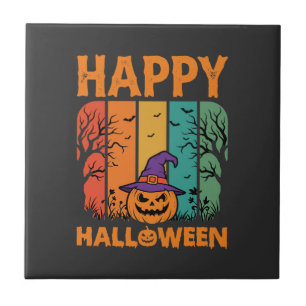 Azulejo Feliz Halloween Calabaza Vector Vintage