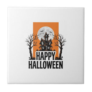 Azulejo Feliz Halloween Casa Embrujada Gráfico Vintage_1