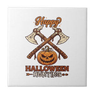 Azulejo Feliz Halloween Caza Hachas Cruzadas Calabaza Runa