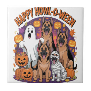Azulejo Feliz Halloween de Pastor Alemán