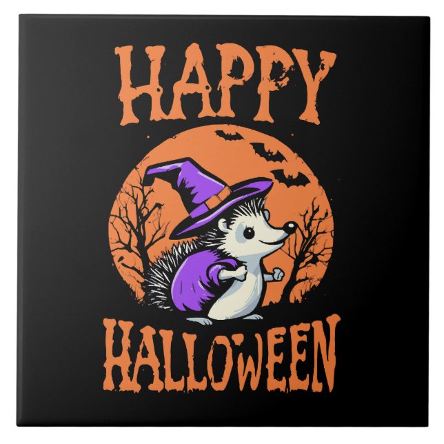 Azulejo Feliz Halloween Erizo Bruja (Frente)