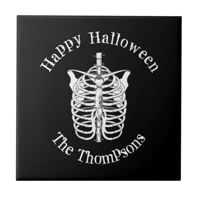 Azulejo Feliz Halloween Spooky Scary Skeleton Simple (Frente)