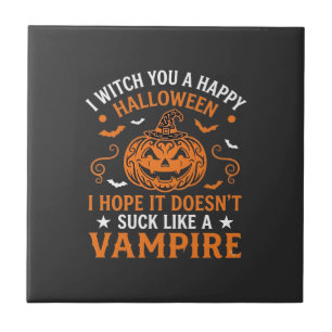 Azulejo Feliz Halloween Vampiro Calabaza Bruja Sombrero Mu
