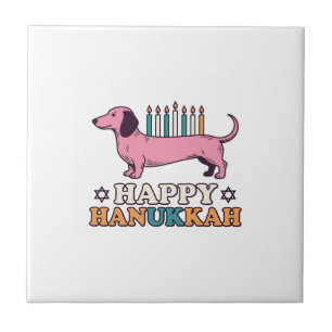 Azulejo Feliz Hanukkah Dachshund Menorah Diseño de Camiset