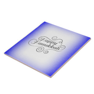 Azulejo Feliz Hanukkah de 2 tonos de fondo blanco azul