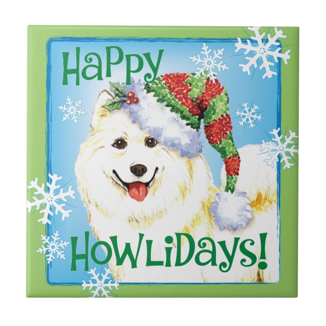 Azulejo Feliz Howlidays Samoyed (Frente)