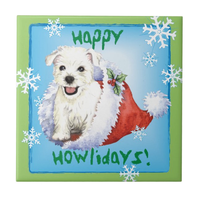 Azulejo Feliz Howlidays Westie (Frente)