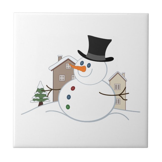 Azulejo Feliz Ilustracion de Navidades Snowman (Frente)