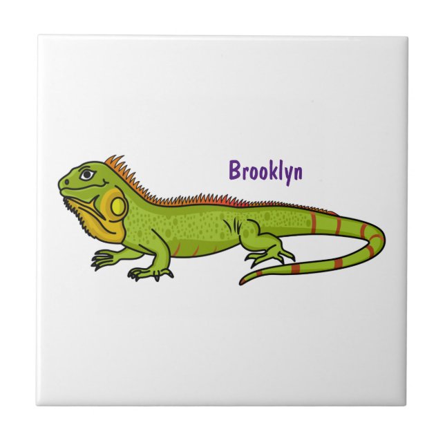 Azulejo Feliz ilustracion personalizado de iguana verde (Frente)