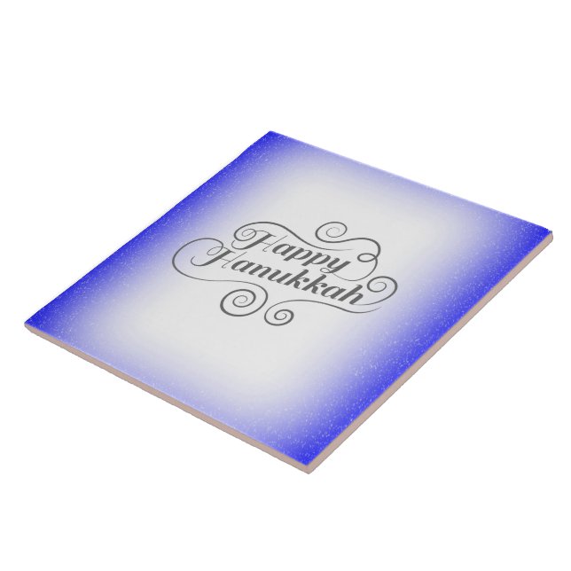 Azulejo Feliz Janucá con fondo azul blanco de 2 tonos (Lado)