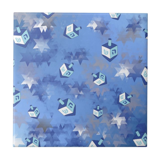 Azulejo Feliz Janucá Estrella Fugaz y Trompos (Frente)