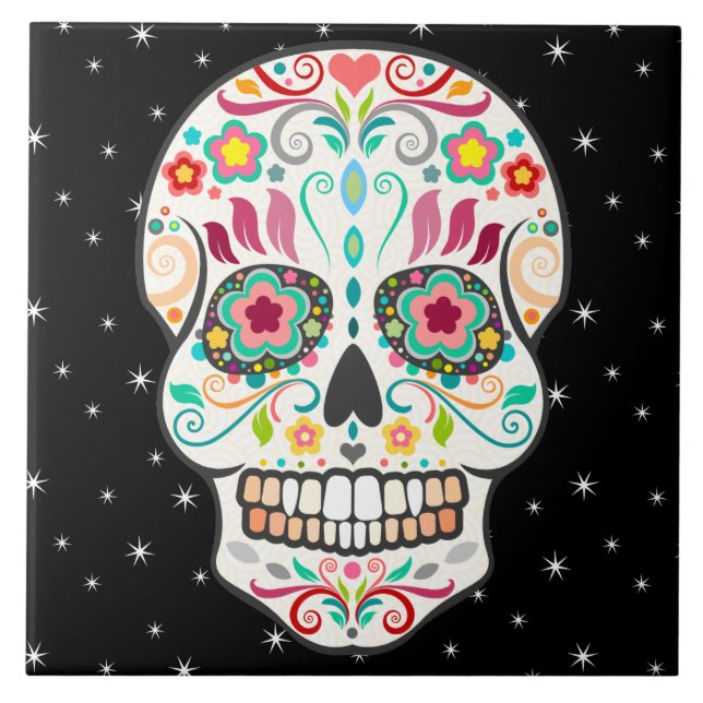 Azulejo Feliz Muertos - Festividad del Azúcar Skull Tile (Frente)