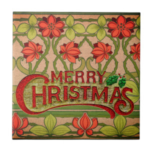 Azulejo Feliz Navidad Art Nouveau Victoriano Tile de cerám
