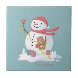 Azulejo Feliz Navidad: Arte de Ilustracion en Snowman