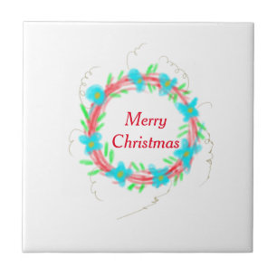 Azulejo Feliz Navidad azul de guirnalda azul de color de a