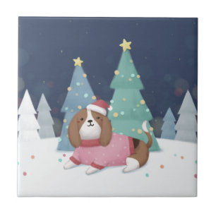 Azulejo Feliz Navidad: Beagle Ilustracion Art
