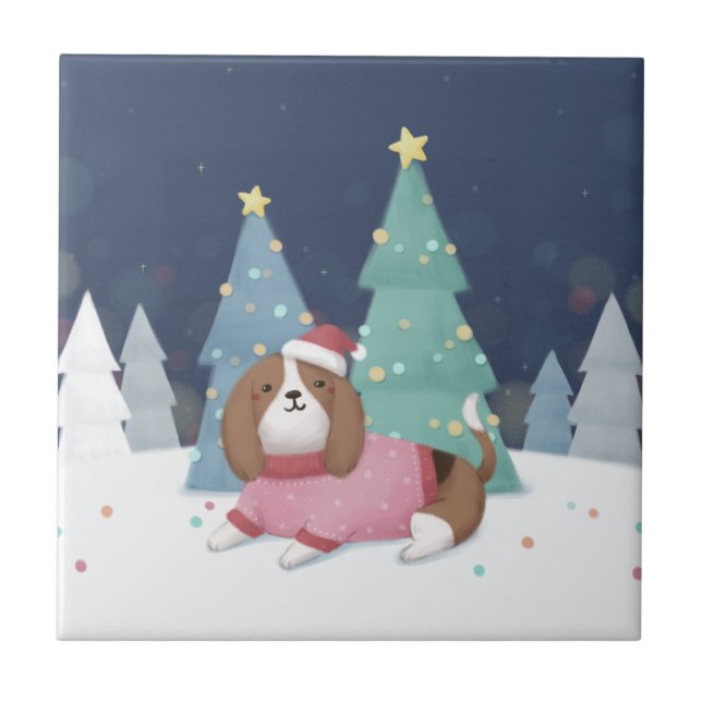 Azulejo Feliz Navidad: Beagle Ilustracion Art (Frente)