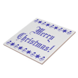 Azulejo Feliz Navidad Blue Snowflake Pattern