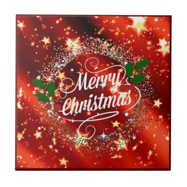 Azulejo Feliz Navidad, brillo y resplandor, (Frente)