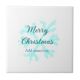 Azulejo Feliz Navidad copos de nieve azul purpurina chispa