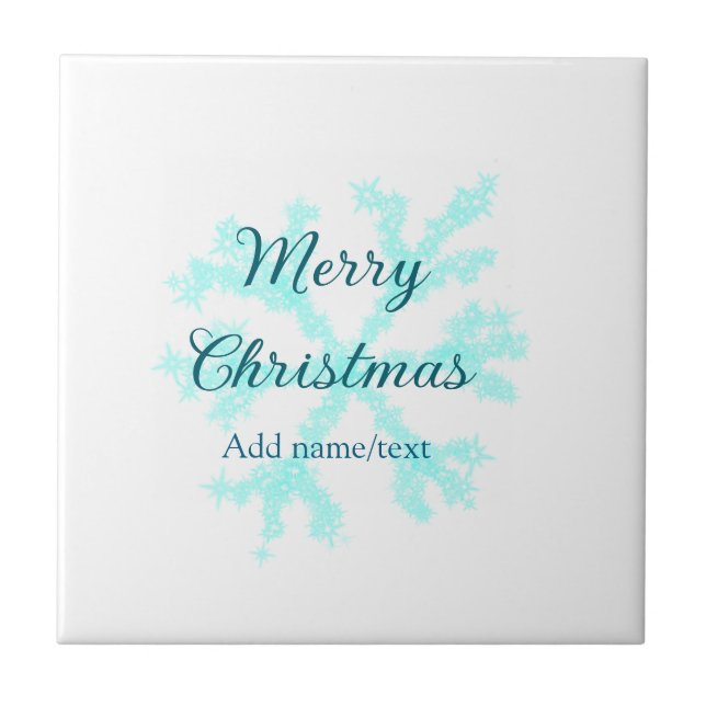 Azulejo Feliz Navidad copos de nieve azul purpurina chispa (Frente)