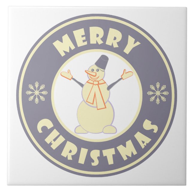 Azulejo Feliz Navidad feliz estilo de café famoso de nieve (Frente)