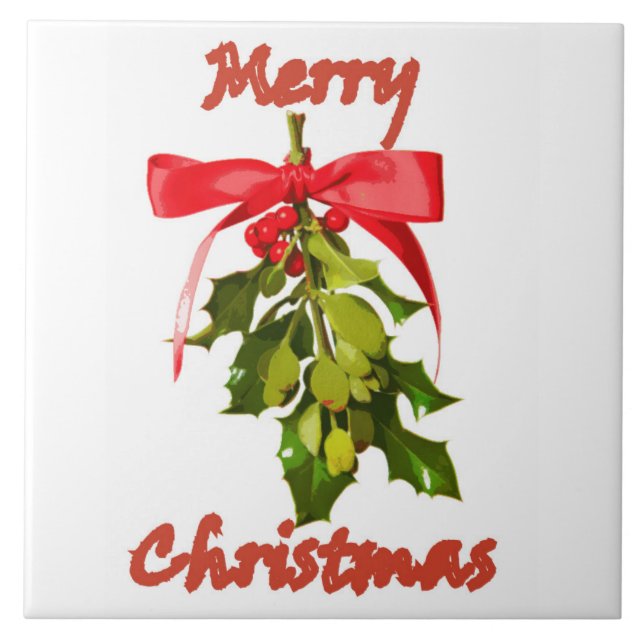 Azulejo feliz navidad mistletoe (Frente)