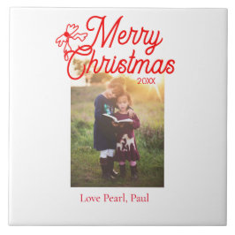 Azulejo Feliz Navidad, niños del arco rojo foto moderna el